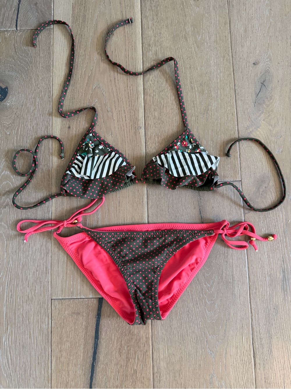 Two piece polka dot and striped bikini size small in great condition